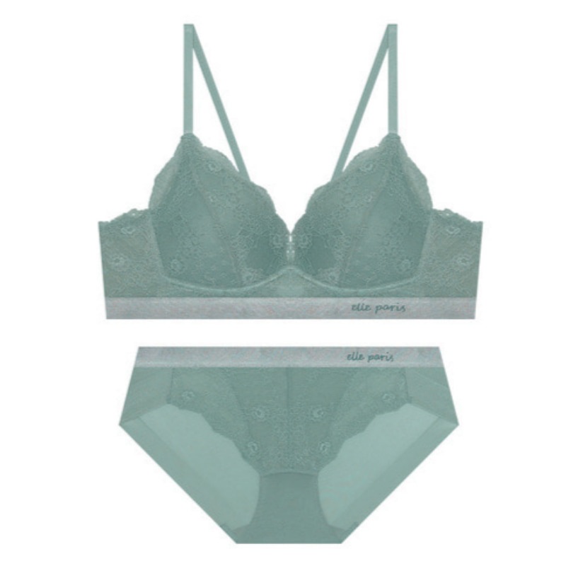 ソフトフィット ノーワイヤ レース ブラパンツ セット - ミント 75C 90