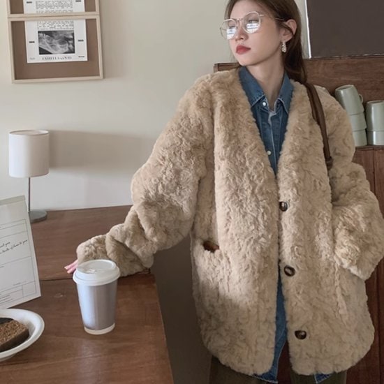 ボアカーディガン レディース カーディガン 羽織 トップス 長袖 秋冬 Ｖネック フロントボタン シンプル 無地 ポケット カジュアル お出かけ おしゃれ ファッション 暖かい 女性 ファー