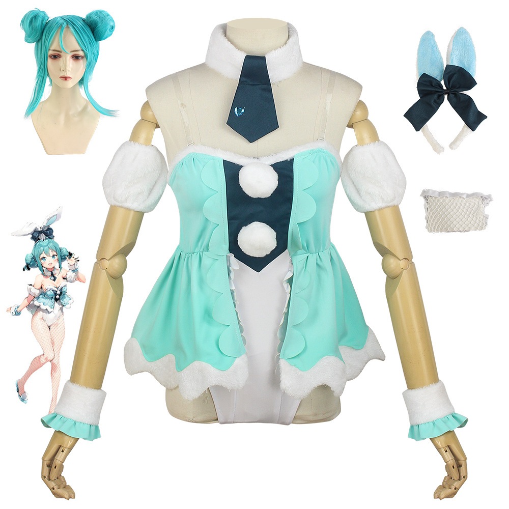 Miku初音ミクcosアニメ衣装フルセットセクシーc服白バニーガールコスプレコスチューム