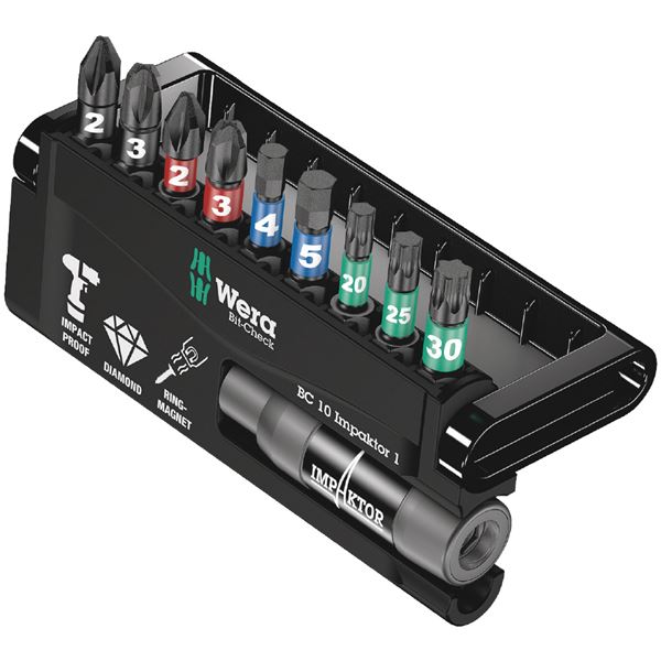 WERA ヴェラ 10点組 ダイヤモンドコーティング インパクト用 ドライバービット ホルダーセット 差込6.35mm ケース付 073980 工具