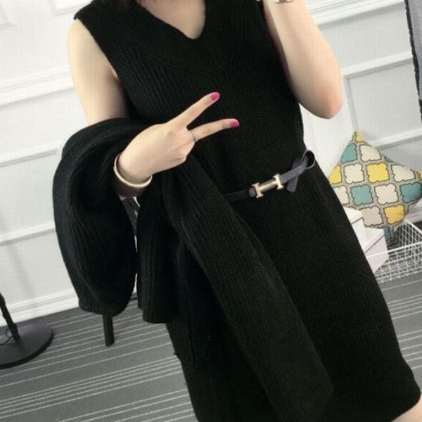 ２点セット 大きいサイズ Vネックワンピース ロングカーディガン ニットワンピース