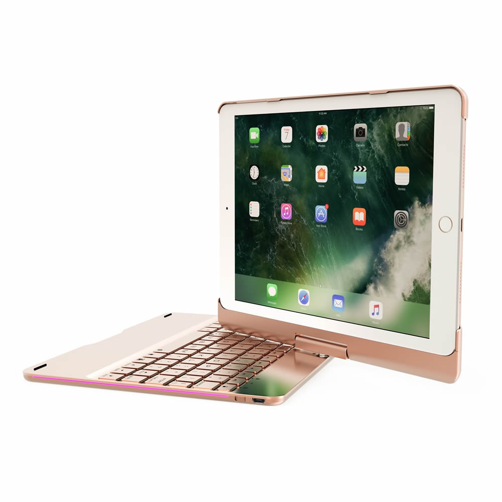iPad 10.2 第7世代 7色LEDバックライト キーボードケース 360度回転機能 キーボードカバー ワイヤレス Bluetoothキーボード リチウムバッテリー内蔵 人気 アルミ合金製