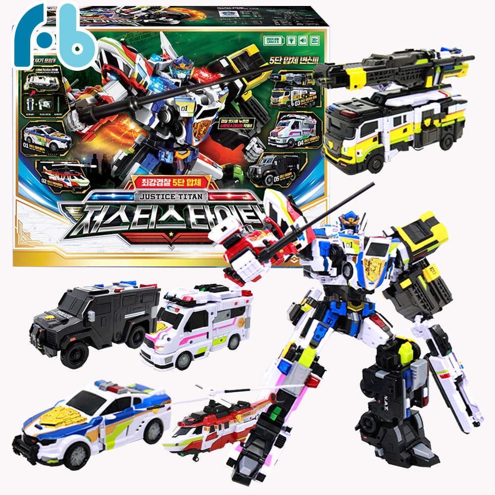 最強警察ミニ特攻隊ジャスティスタイタンキャプテンコマンダー5段変身合体ロボットおもちゃ