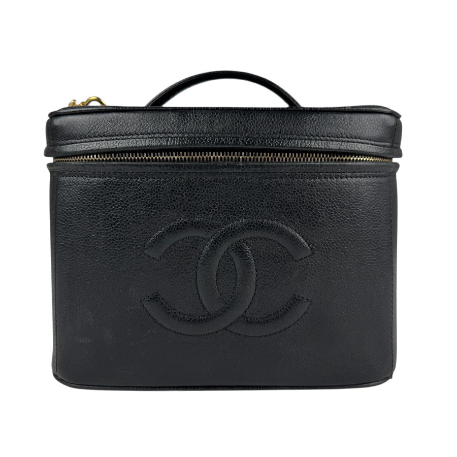 シャネル CHANEL ハンドバッグ ショルダーバッグ バニティバッグ キャビアスキンレザー ブラック レディース z5705