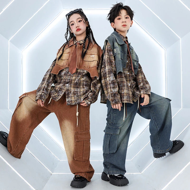 子供の街のダンスの演出服のシャツのベストのファッション服の秋冬のヒップホップの子供のhiphopの養成訓練班の個性のファッションはクールです