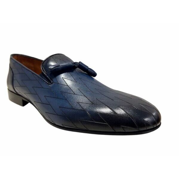 ビジネス Sigotto Uomo Mens Slip On Navy Blue Leather Dress Shoes with Tassels 6684