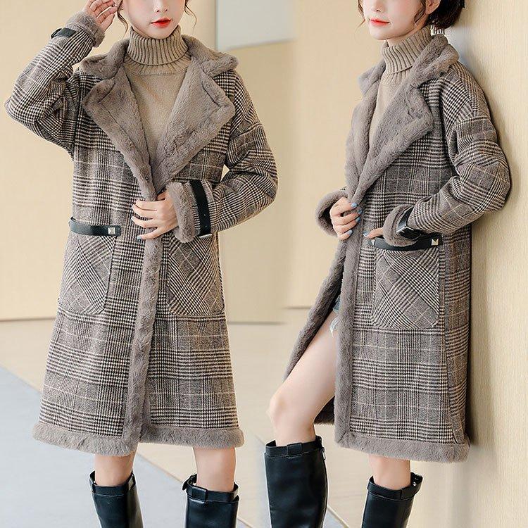 ファーコート レディース 冬 40代 新品 エコファーコートジャケット チェック柄 毛皮コートミディアム丈 厚手 モコモコオーバー 暖かいアウター 通勤 カジュアル