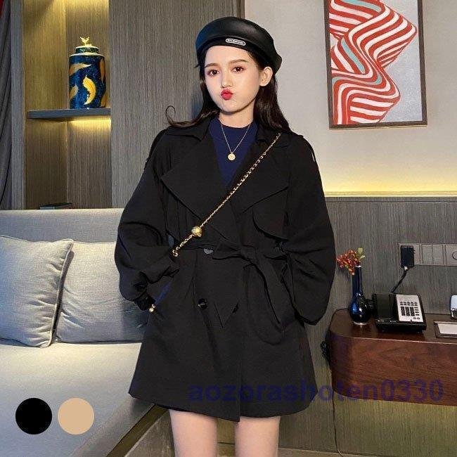 トレンチコート レディース 春秋 コート キレイめ アウター スプリングコート レトロ 腰ベルト付き