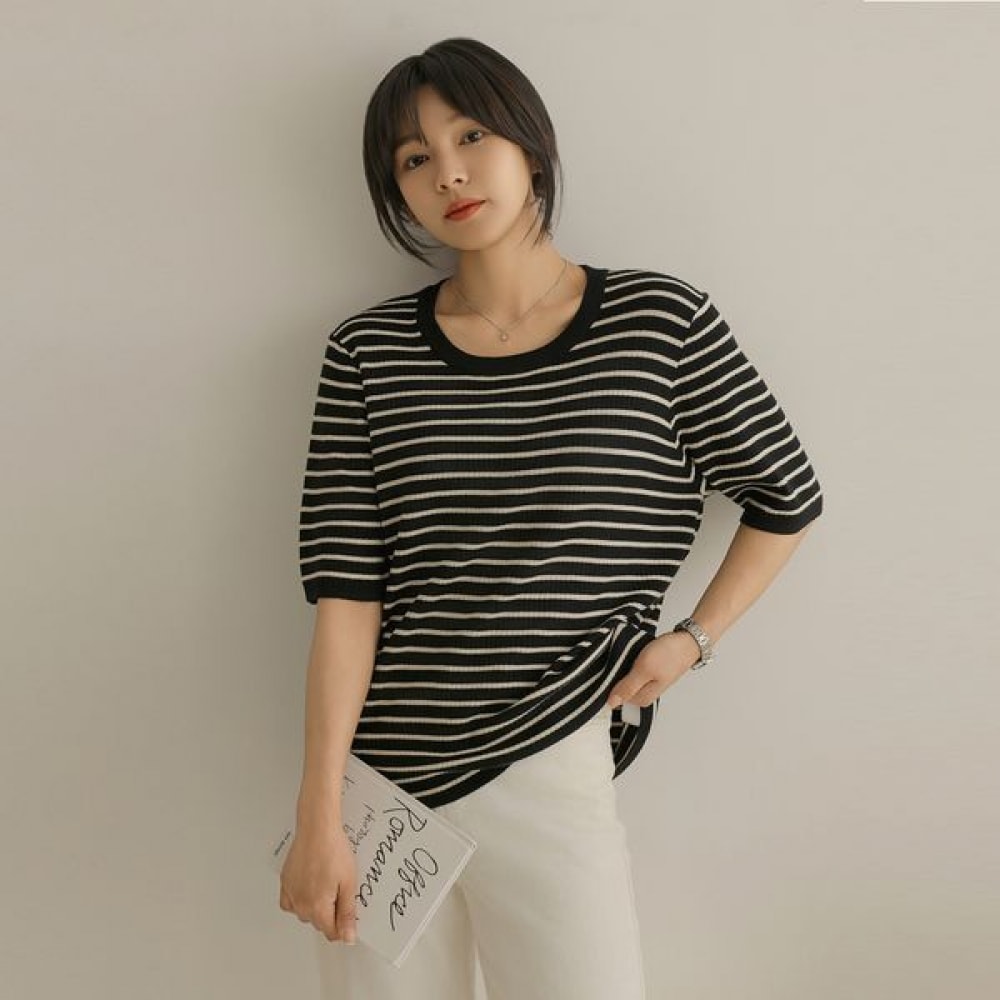 エリシア ヒボ ボーダー ニット 半袖 Tシャツ