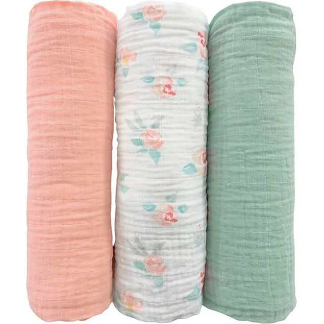 モスリンブランケット3枚セット ピーチピンクフローラル