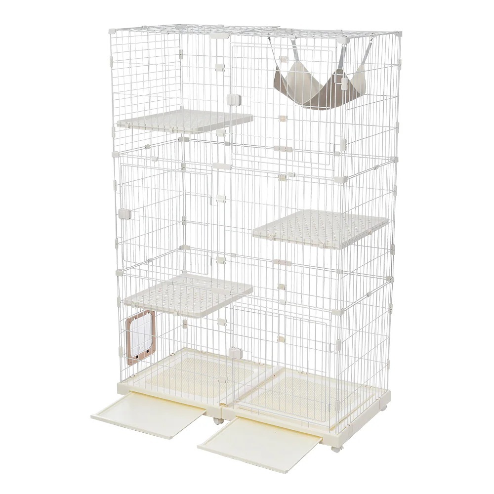 【国内発送Ｍ】1441猫 ケージ キャットケージ 3段 幅広設計 自由組み合わせ 猫ドア付き ハンモック付き 大型 猫ゲージ 高級感 おしゃれ キャットハウス ネコ ハウス 多段 留守番 保護 脱走防