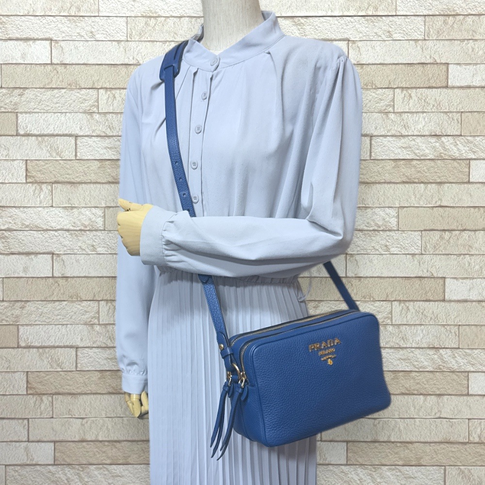 プラダ ショルダーバッグ レザー 1BH079 ブルー PRADA 中古 美品