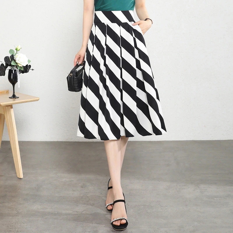 ファッションプリント大きいサイズ Aライン プリーツスカート新型通勤フレアスカート30%制限