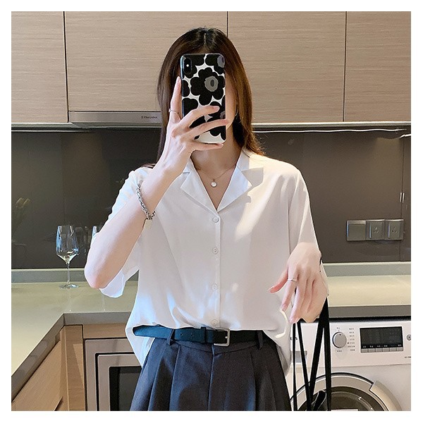 白 シャツ レディース アウター 半袖 シフォン トップス レディース おしゃれ ゆったり リラックス レディース ドレープ シャツ181211