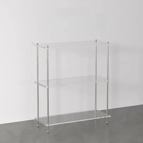 アクリルラック 可動式 2段/3段/4段 オープンシェルフ 透明アクリル 本棚 キッチン収納 フラワーディスプレイ リビングサイドテーブル ワゴン式収納棚 (車輪なし 60*24*68cm(3層))
