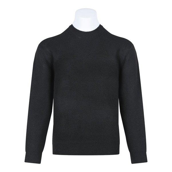 メンズ ミニマル ウール ハッチ ラウンド ニットT SG-KN-Q055-ブラック