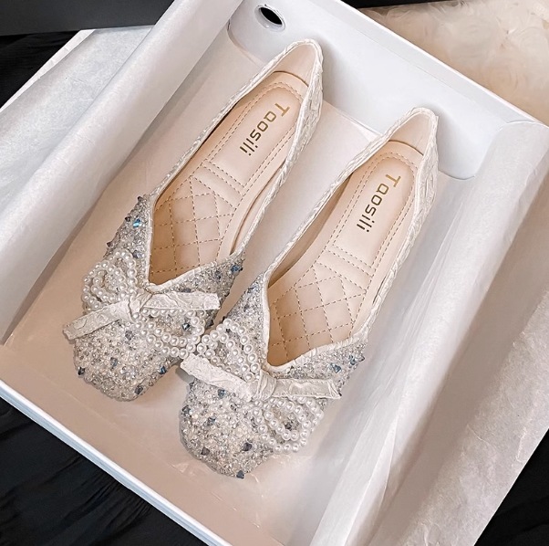 レディース パンプス フラットシューズ ぺたんこシューズ フラット ラウンドトゥ レース パール ビジュー スパンコール かわいい 大人可愛い きれいめ カジュアル 上品 おしゃれ ラブリー