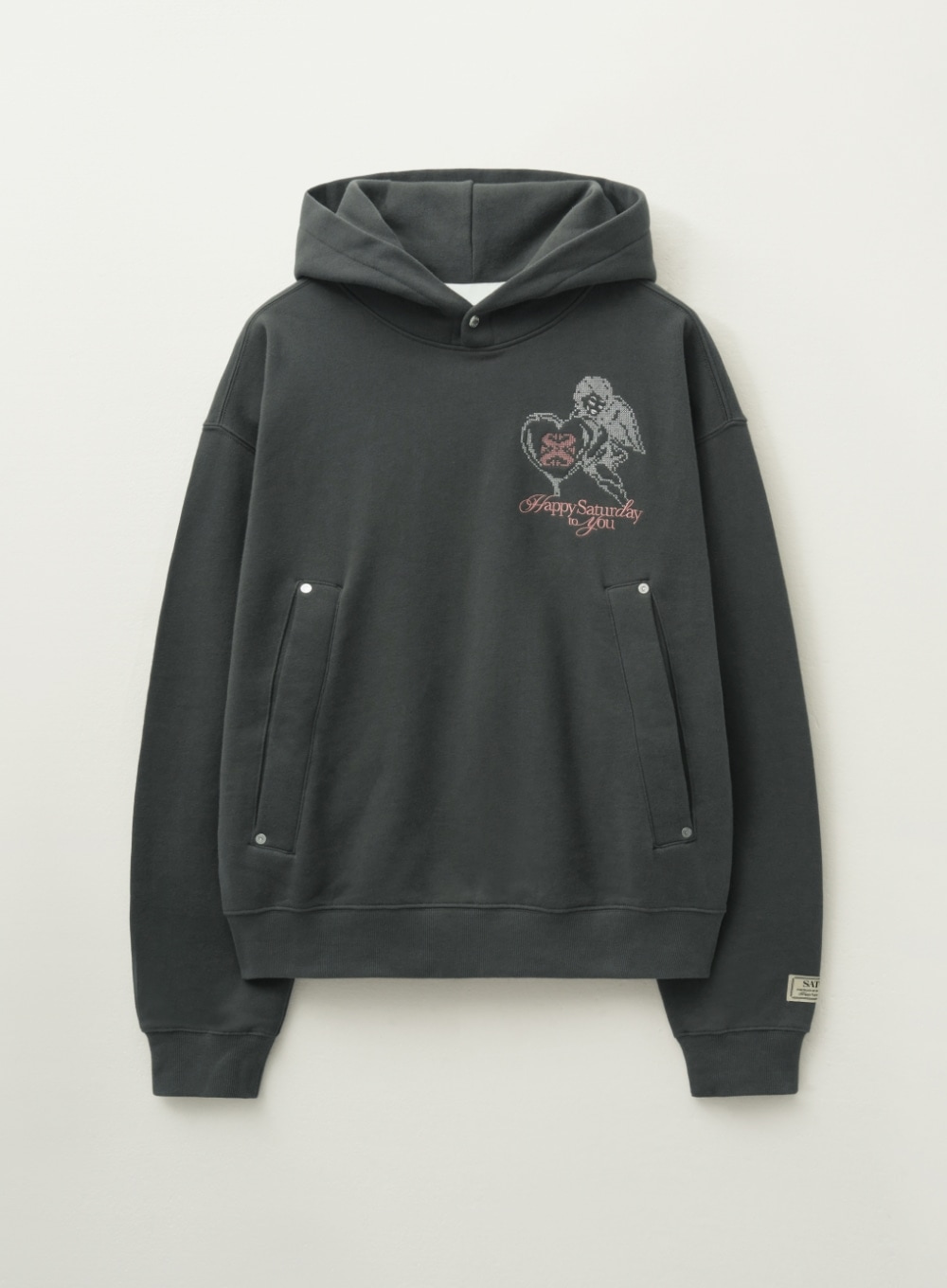 【SATUR】 ANGEL CROSS STITCH HOODIE : CHARCOAL
