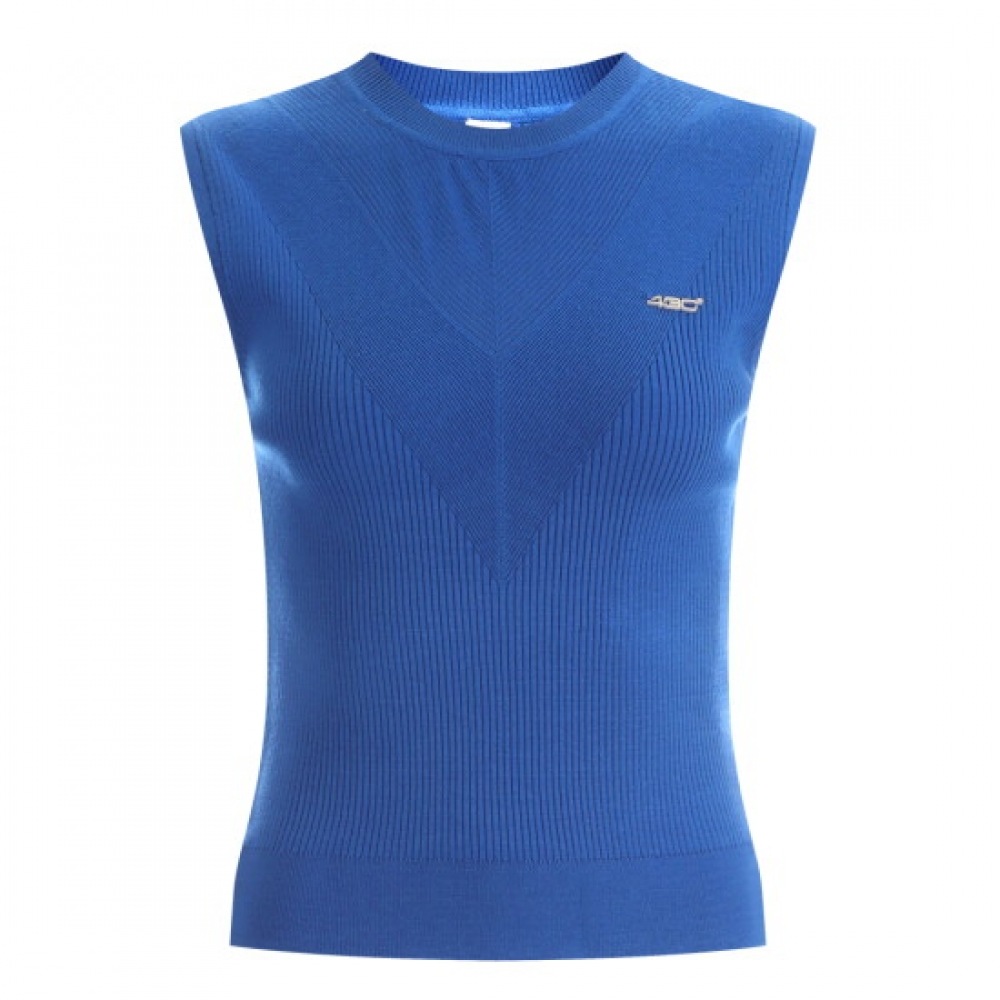 ショップアン レディース 無地 ラウンドネック 無袖 ゴルフ ニットTシャツ ブルー LB-WKN-402