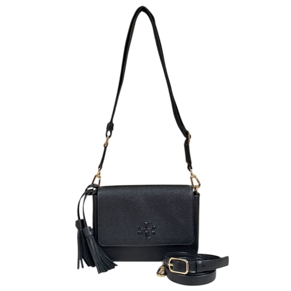 トリーバーチ テア ウェブ フラップ ショルダーバッグ レザー 84778 ブラック Tory Burch 中古 美品