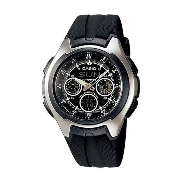 AQ-163W-1B1 男性アナデジウレタン腕時計