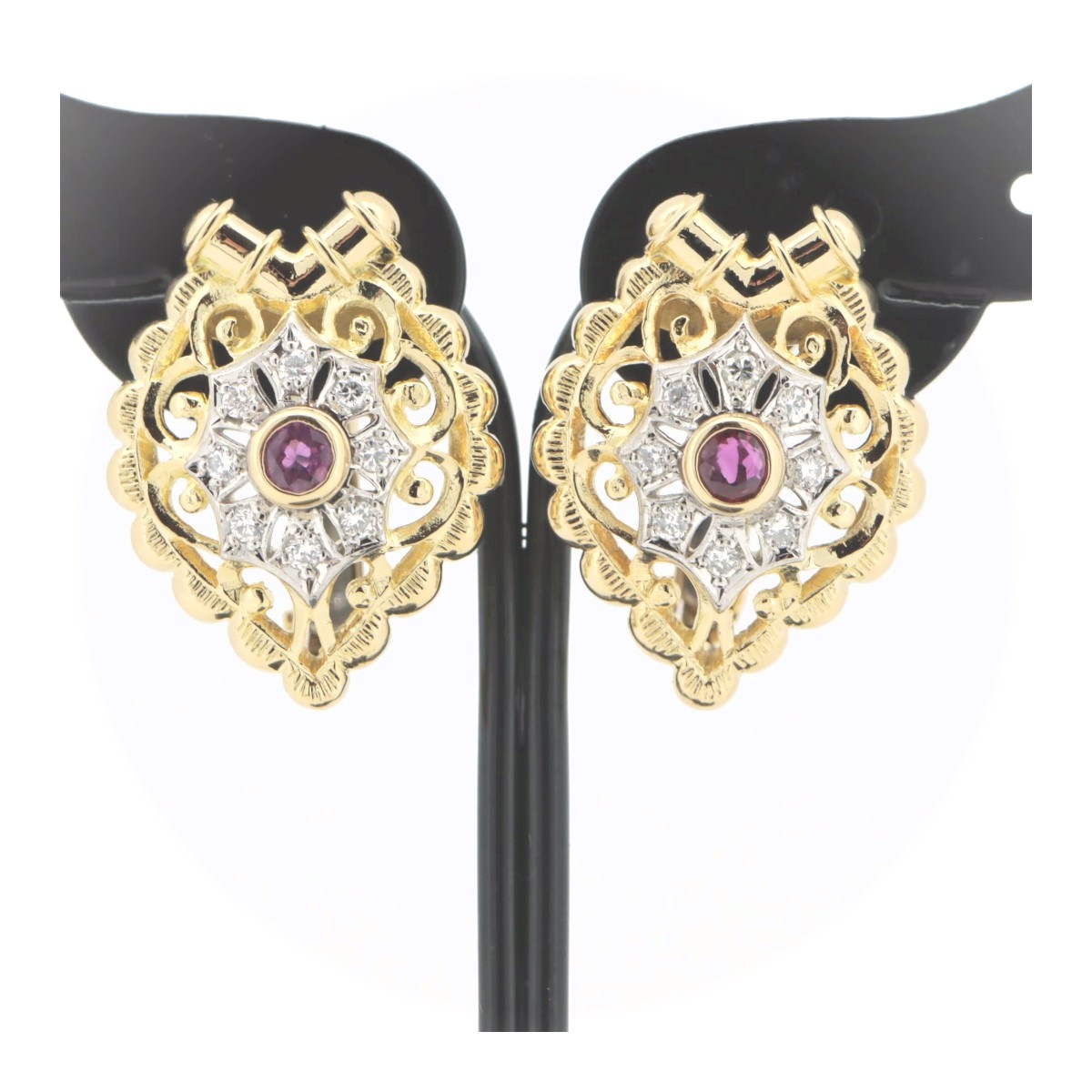 ルビー ダイヤモンド イヤリング R0.14ct×2 D0.08ct×2 K18YG/PT900 質屋出品