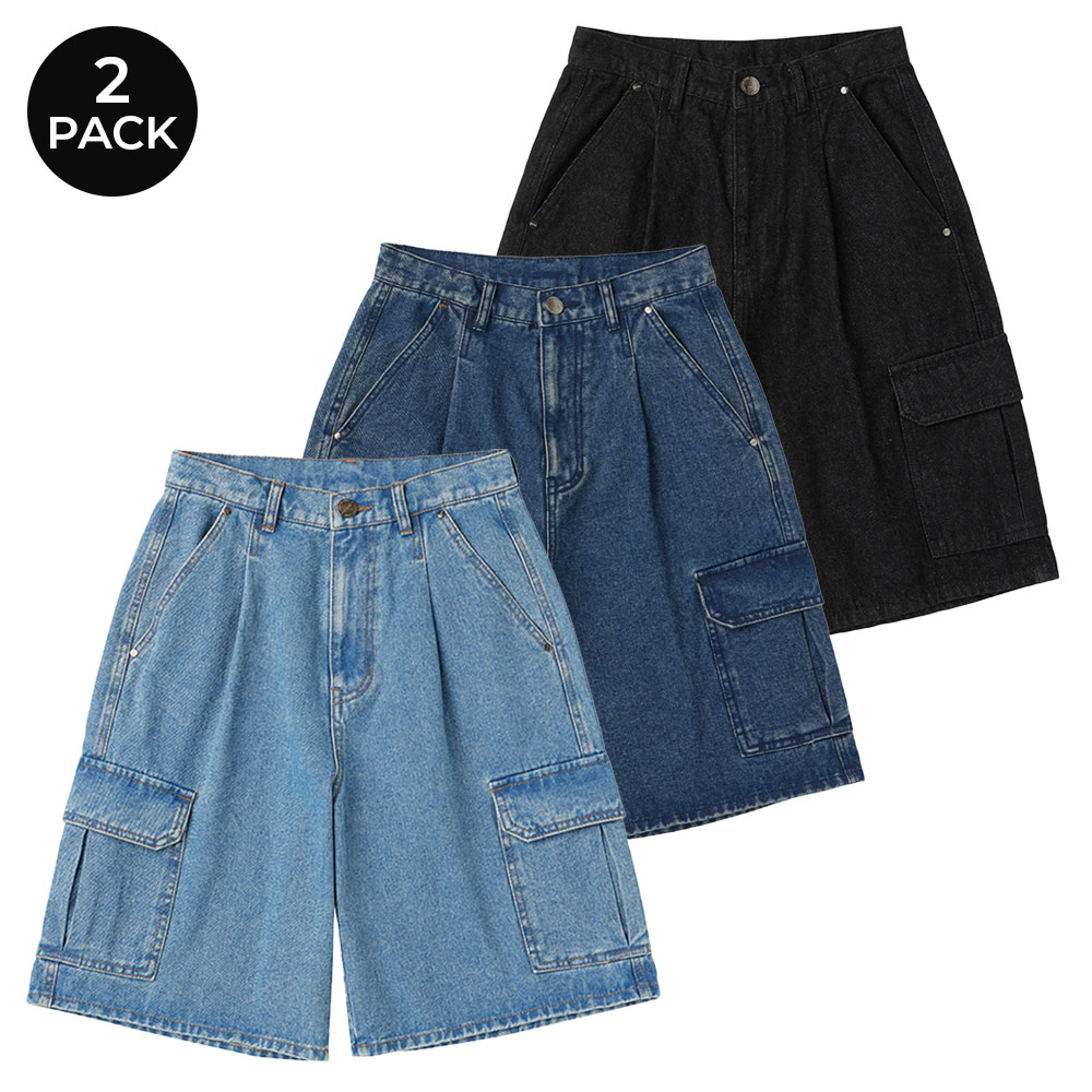 [2PACK] Bermuda Cargo Denim Shorts (3COLOR)