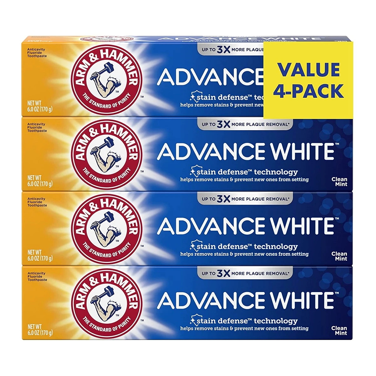 【エクスプレス便】【お得な4本セット】Arm & Hammer Advance White Toothpaste Clean Mint Flavor 6.0oz アームアンドハンマー　170g
