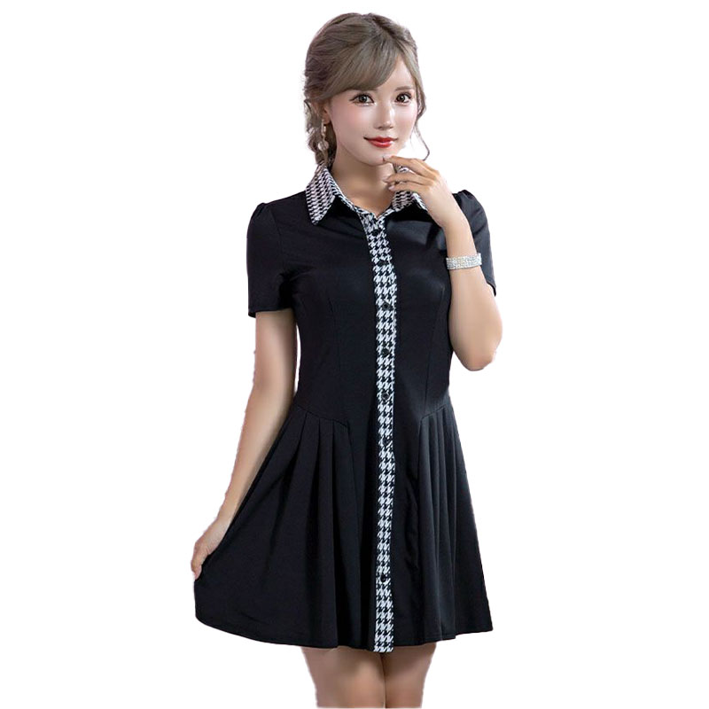 Mio ミオ 千鳥格子柄カラー フレアミニワンピース ブラック ミニドレス キャバドレス[AG2303039]