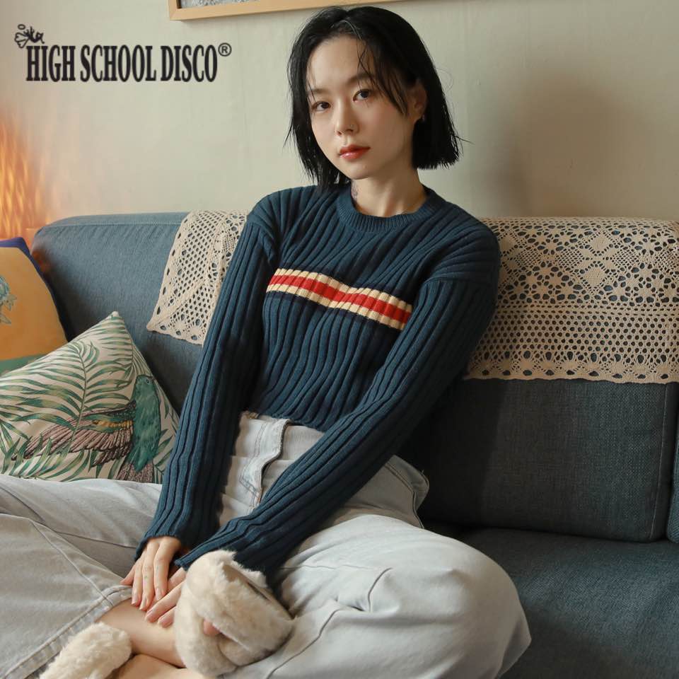 HIGHSCHOOLDISCO 公式 リブニット クロップニット 長袖 韓国正規品