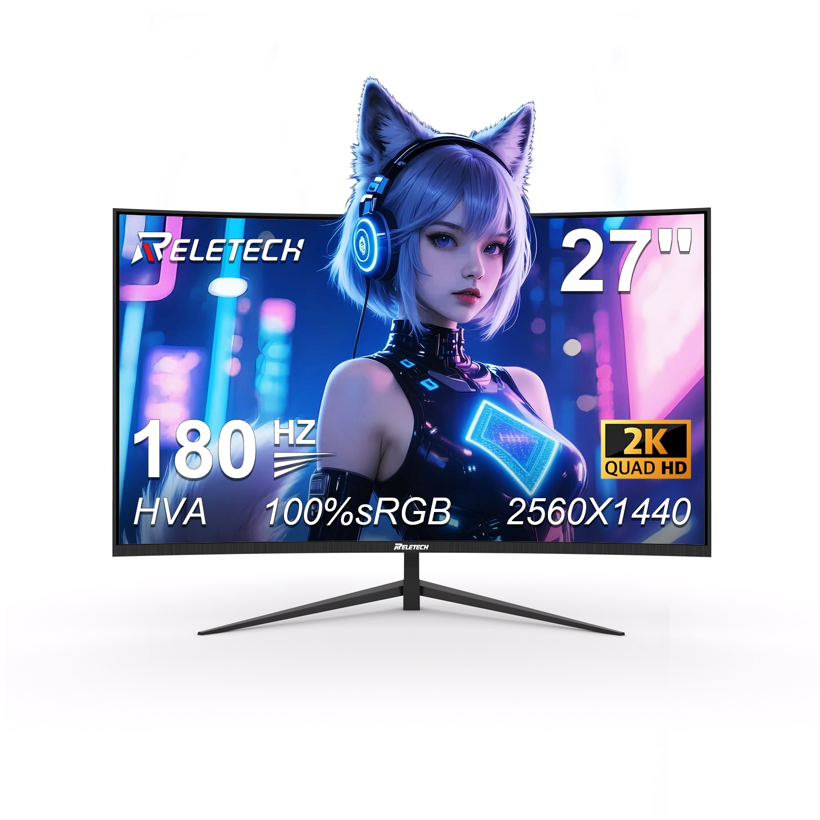 27インチ ゲーミングモニター QHD 2560×1440 180Hz 曲面1800R HVAパネル 100%sRGB FreeSync HDMI2.0 DP1.4 VESA対応