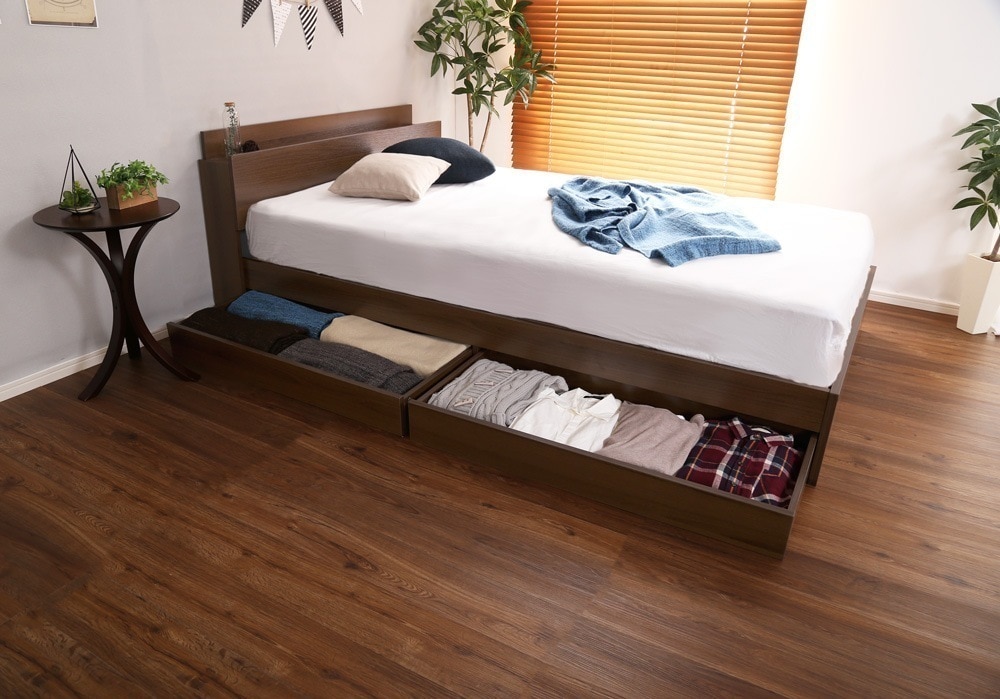 ベッド セミダブル 引き出し収納 おしゃれ チェスト 抗菌 防臭 棚 コンセント ベット 木製 ブラックオーク ウォルナット
