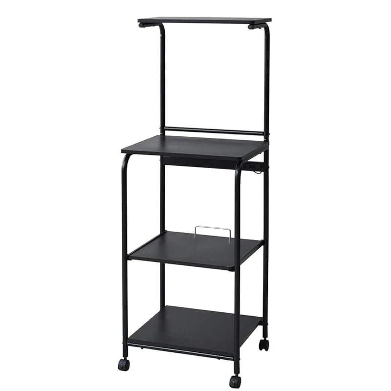 【即納】[山善] レンジラック 幅48×奥行41×高さ141cm スライド棚 2口コンセント ストッパー付きキャスター レンジ台 ラック トースターラック 組立品 ダークブラウン/マットブラック GR