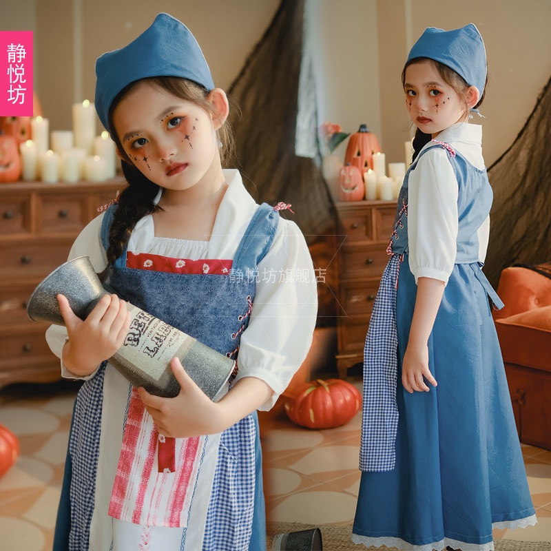 ハロウィンの子供用コスチュームヨーロッパの田園風の女の子のコスチュームレトロなメイドコスチューム中世フランスのマナーメイドスカート