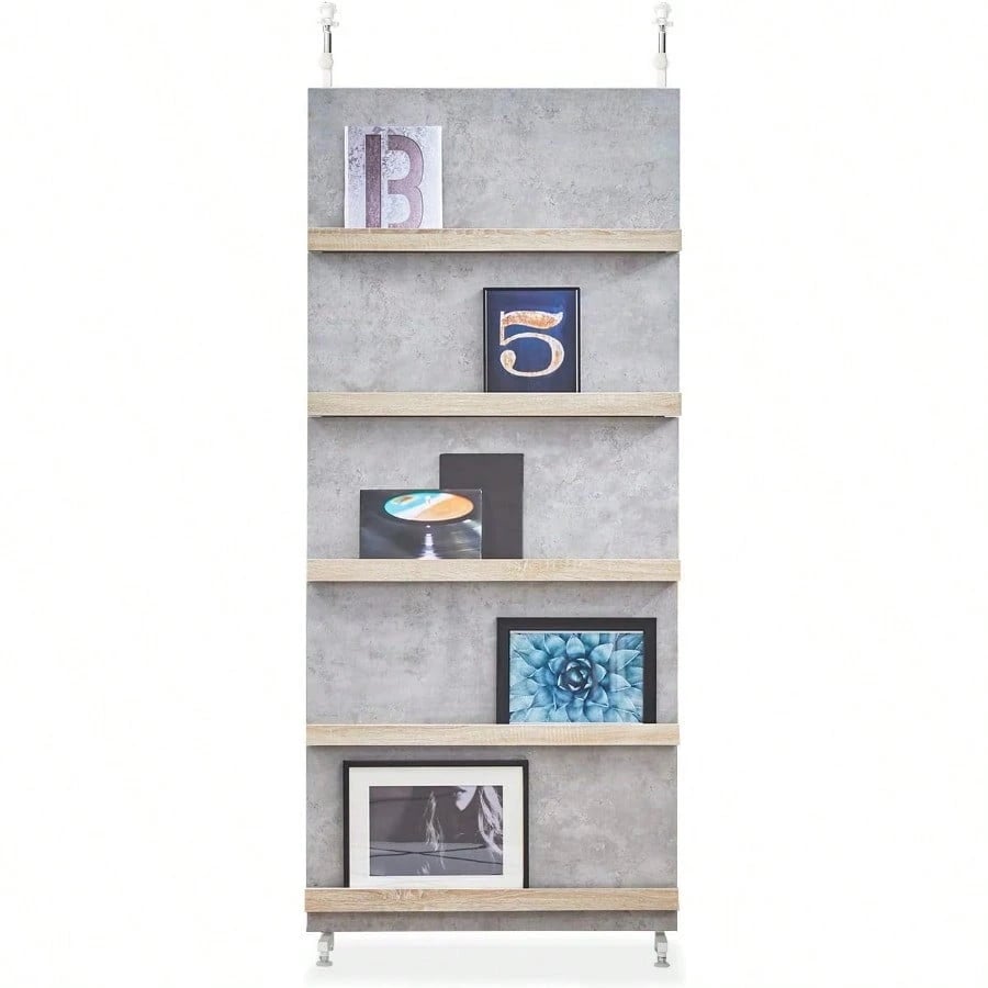 壁面収納 パーテーション 突っ張りラック 間仕切り 棚 スリム 壁面ユニット 本棚 幅80cm グレー ナチュラル