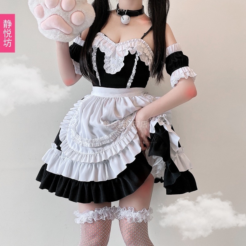 日本のセクシーなメイド衣装コスプレ女性用コスチュームアニメロールプレイメイドロリータカフェドレス