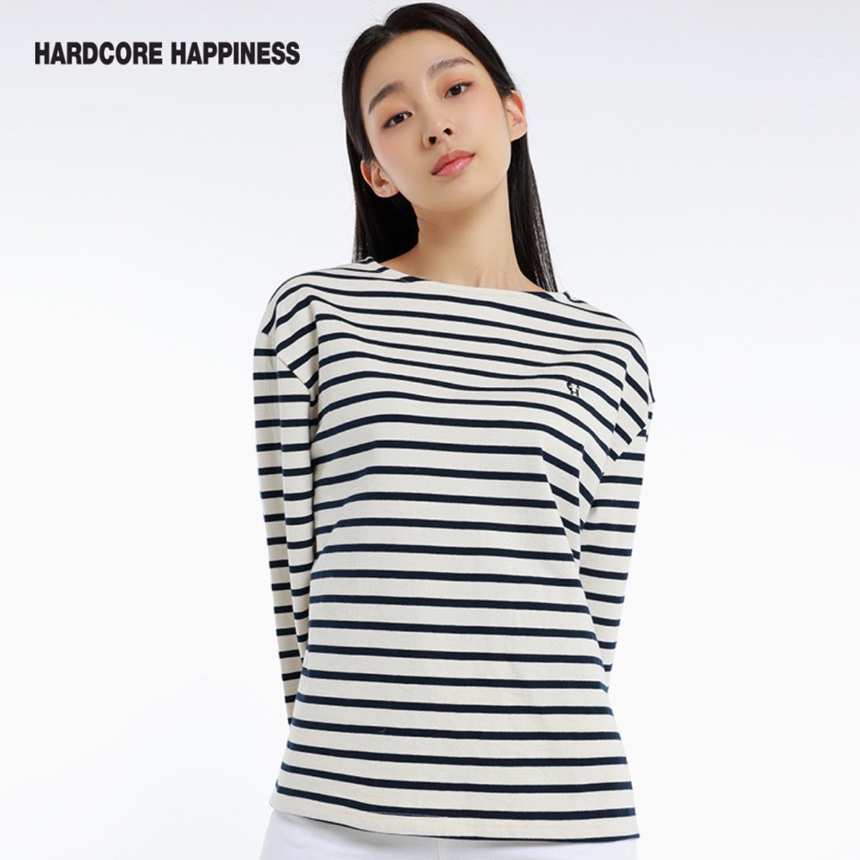 ハードコアハピネス 22SS 公式 ロゴ ストライプ Tシャツ 韓国正規品