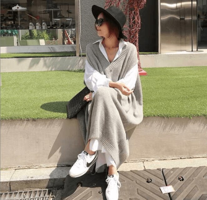 ニットベストロング丈ニットロングプレーンVネックマキシ丈ノースリーブボディカバー