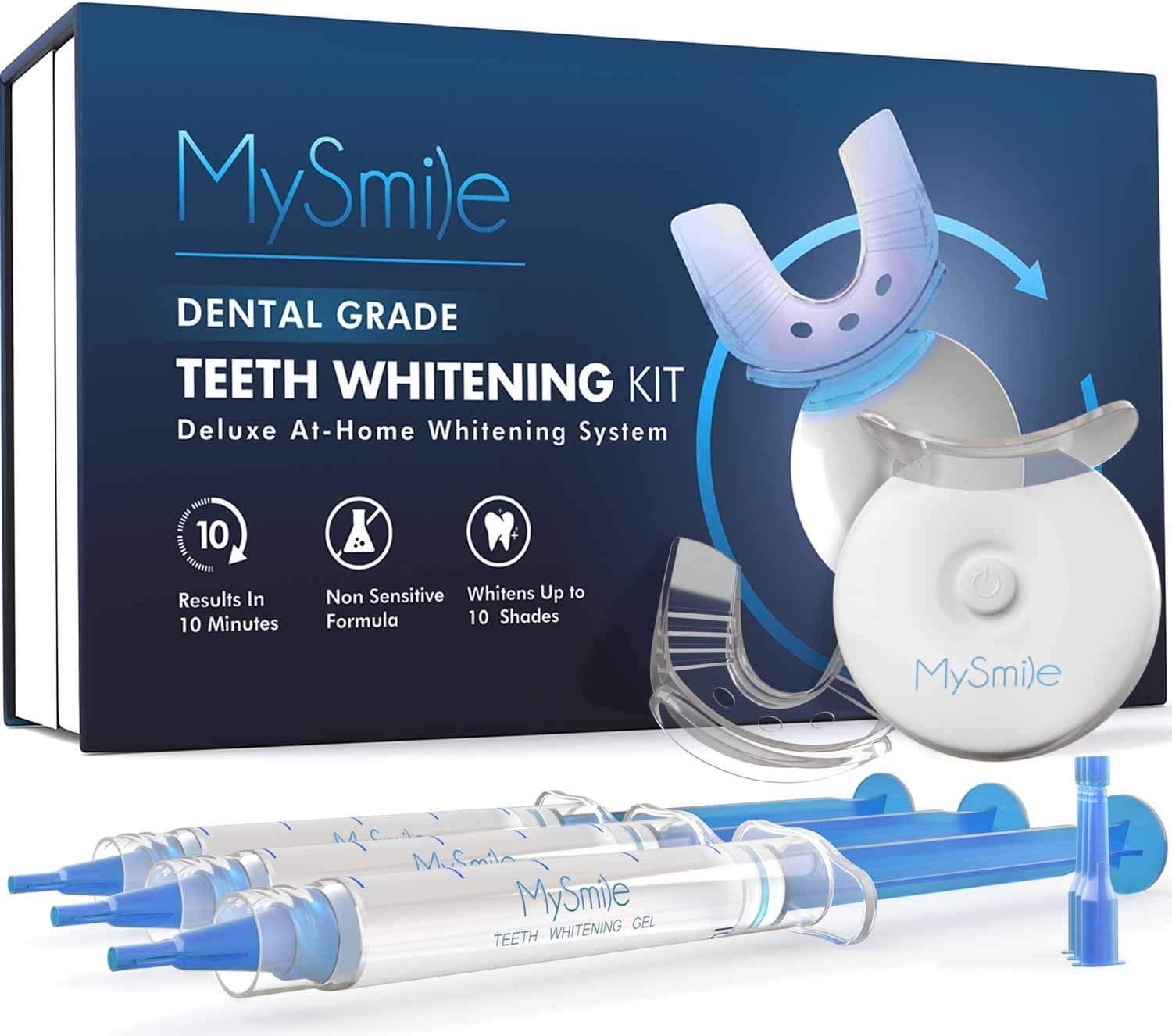 LEDライト付きMy Smile Teeth Whitening Kit10分の無感度速歯剤3つの過酸化カルバミド歯ジェルコーヒー喫煙ワインソーダ食品の汚れを