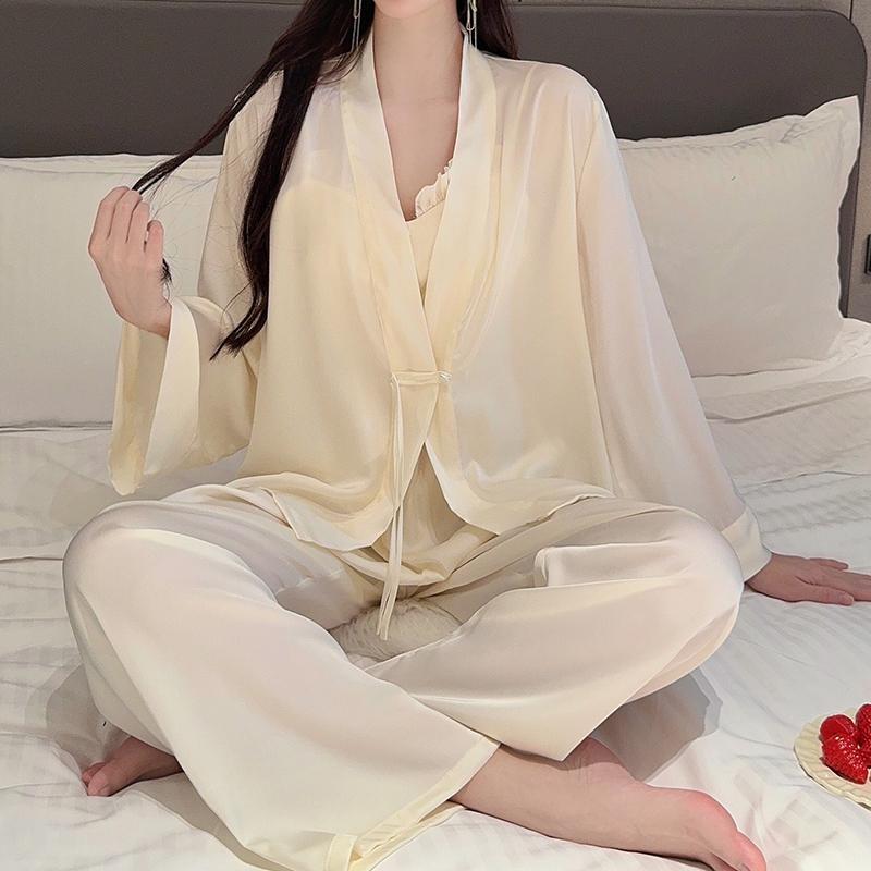 レディース パジャマ ナイトウェア ルームウェア かわいい セクシー キャミソール セットアップ チャイナ風 春夏 長袖 ガーリー エレガント ホームウェア リラックスウェア