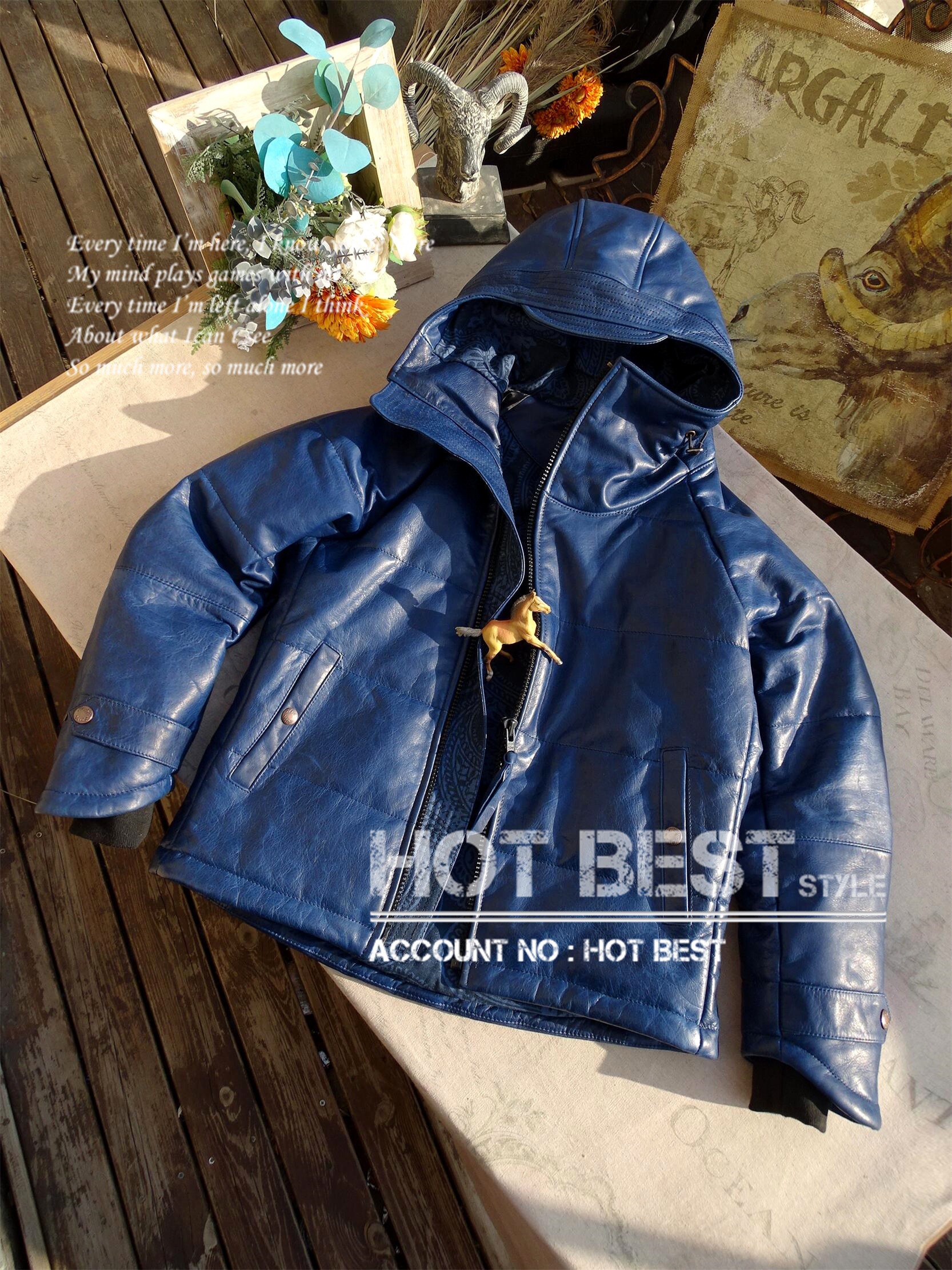 ホースハイド デザイナーズ フーデッド 中綿 パーカー フード ギフト メンズ 革ジャン イタリアンレザー 染料仕上げ 植物鞣し 馬革