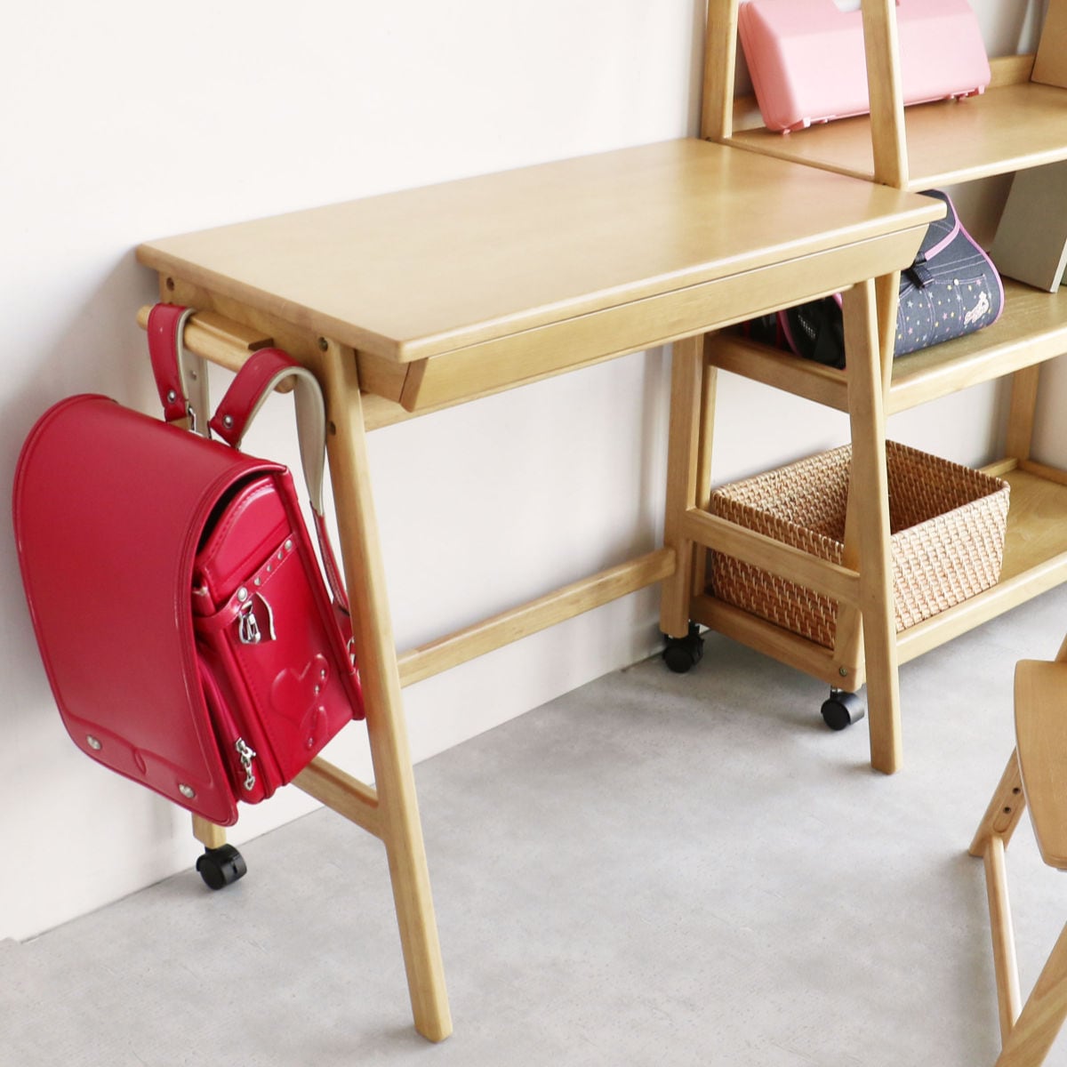 学習机 幅87cm キャスター付 コンパクト E-Toko デスク スリム 学習 勉強 机 リビング学習 木製 ダイニング サブテーブル 引き出し 収納