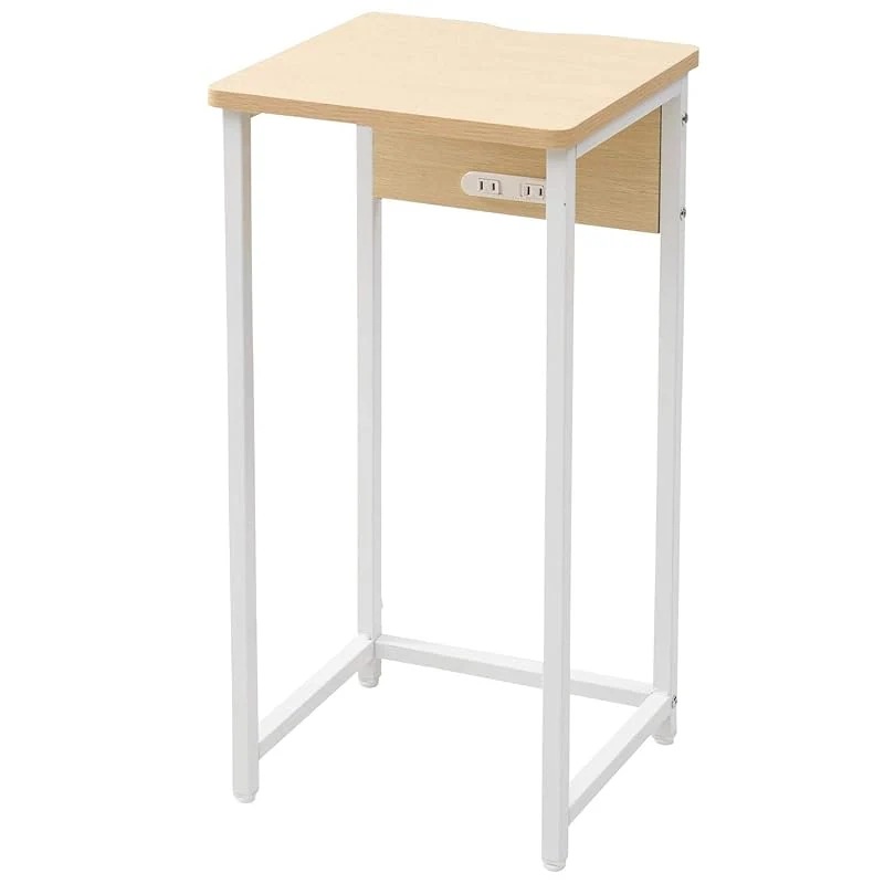 【即納】[山善] 受付カウンター (消毒液 台) 幅35×奥行35×高さ72.5cm 2口コンセント 組立品 ナチュラル/アイボリー MRTE-35(GNA/IV)