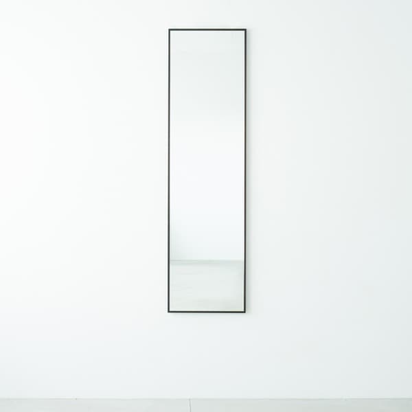 細枠ウォールミラー 幅42cm(ブラウン/茶) 天然木 姿見鏡 ワイド 高級感 木製 飛散防止加工 壁掛け 北欧風 玄関 トイレ 洗面 日本製 完成品 NK-7