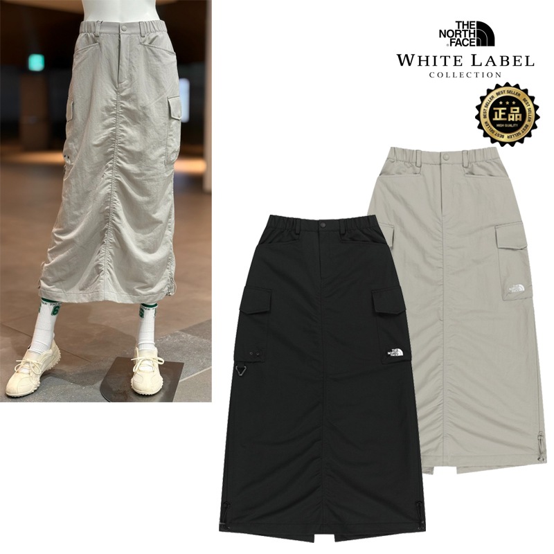 NK6NS32 WHITE LABEL WS SELMA SKIRT 韓国限定ライン レディース ロング丈 カーゴデザイン ウーブン ストレッチ 足首丈 コーデ提案 Tシャツ スニーカー 帽子