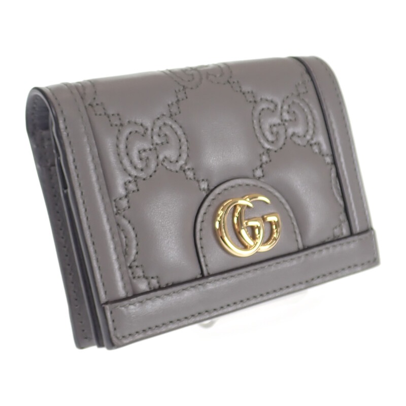 【SAランク】 GGマトラッセ ウォレット 723786_UM8IG カードケース グレー ゴールド金具 レディース 【ISEYA】