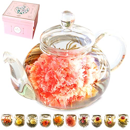 色：優雅ギフト RIMTAE プレゼント 人気 ギフト カーネーション 花 咲く お茶 工芸茶10種