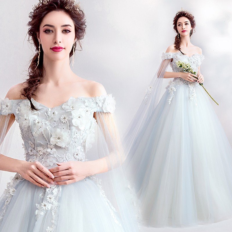 ウエディングドレス カラードレス ピアノ演奏会 袖あり 安い ロングドレス 結婚式 花嫁ドレス 二次