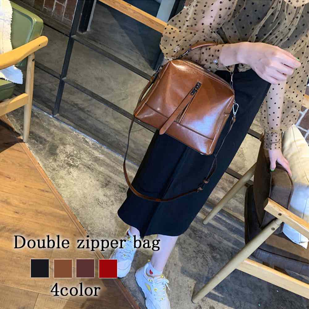 ハンドバッグ レディース ダブルジッパーバッグ ショルダーバッグ 秋 おしゃれ トートバッグ 夏 ミニショルダーバッグ ミニバッグ ワンマイルバッグ ミニ 軽い 人気 カジュアル レザー革 春 黒 小