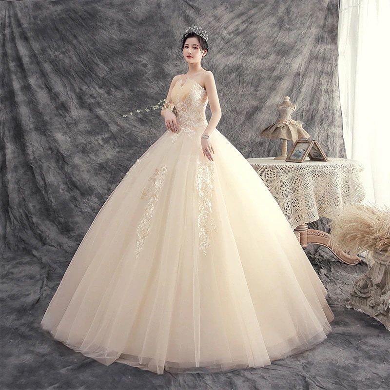 ウェディングドレス2025シャンパンカラー花嫁の森スタイルスモールライトマスタースーパー2025気質ドリームウェディングドレス